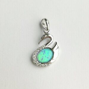 New turquoise blue green opal CZ Swan pendant
